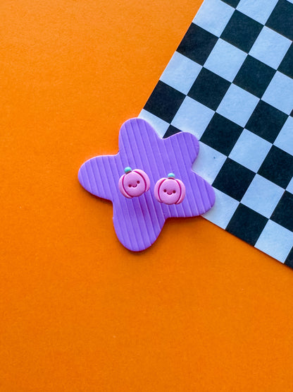 Happy Pumpkin Studs | Clay Halloween Earrings