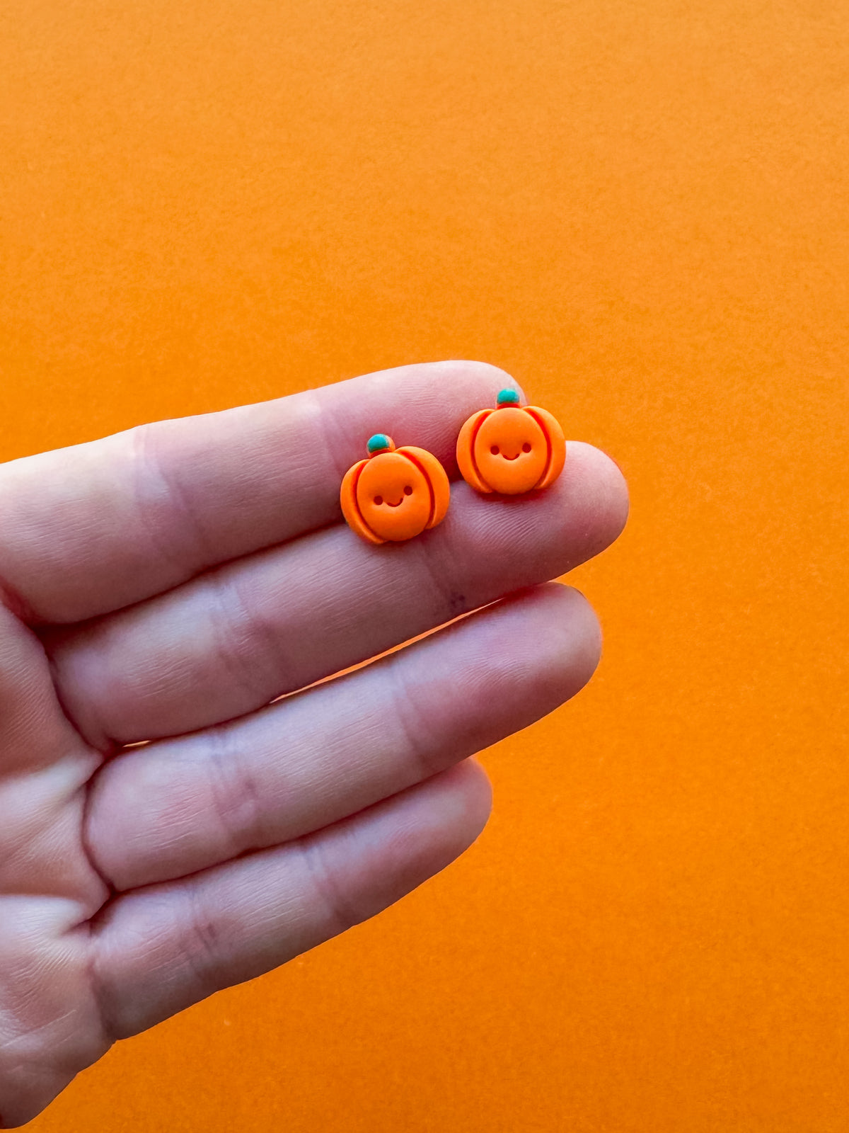 Happy Pumpkin Studs | Clay Halloween Earrings