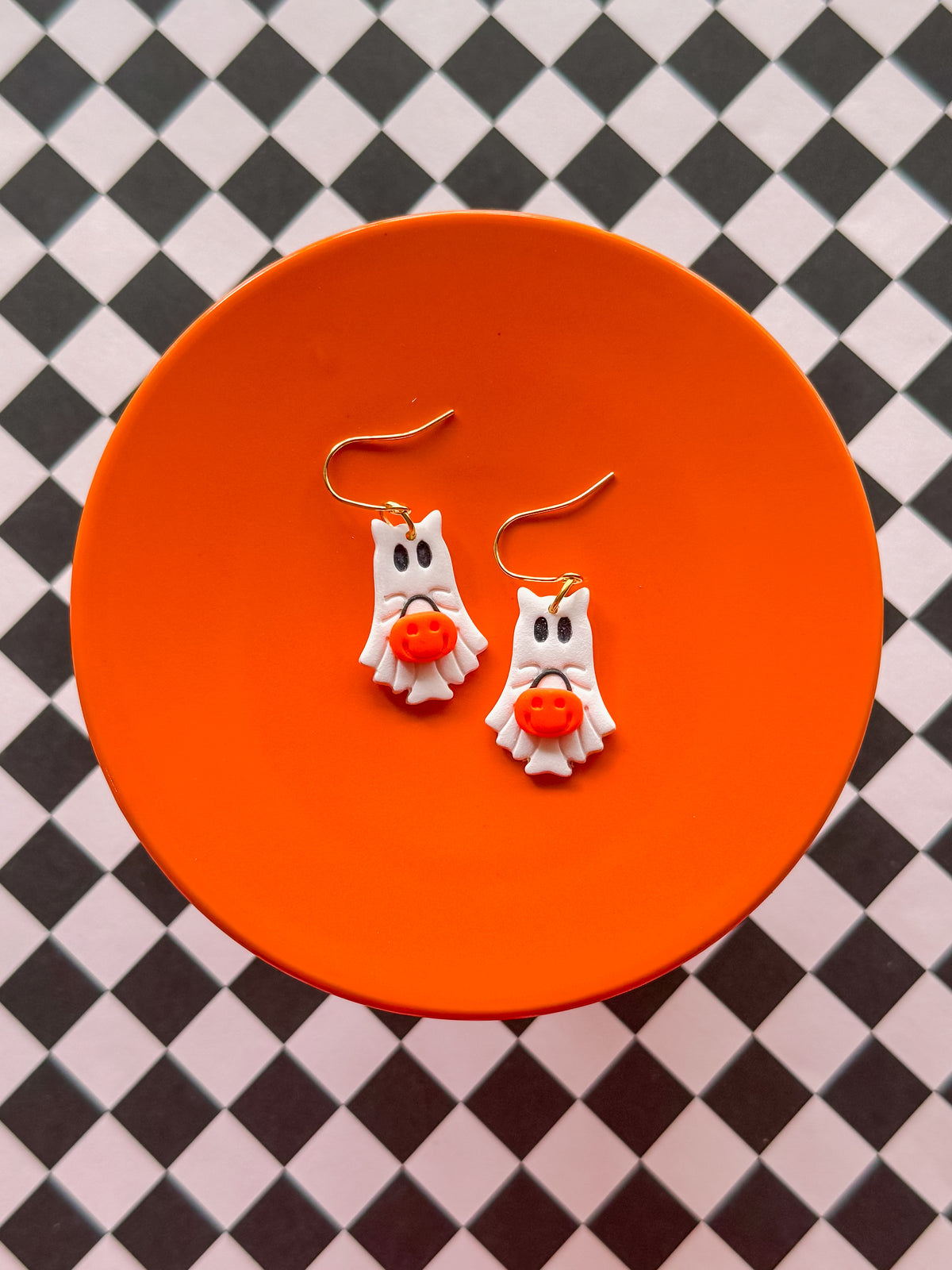 Ghost Cat Earrings | Clay Halloween Earrings