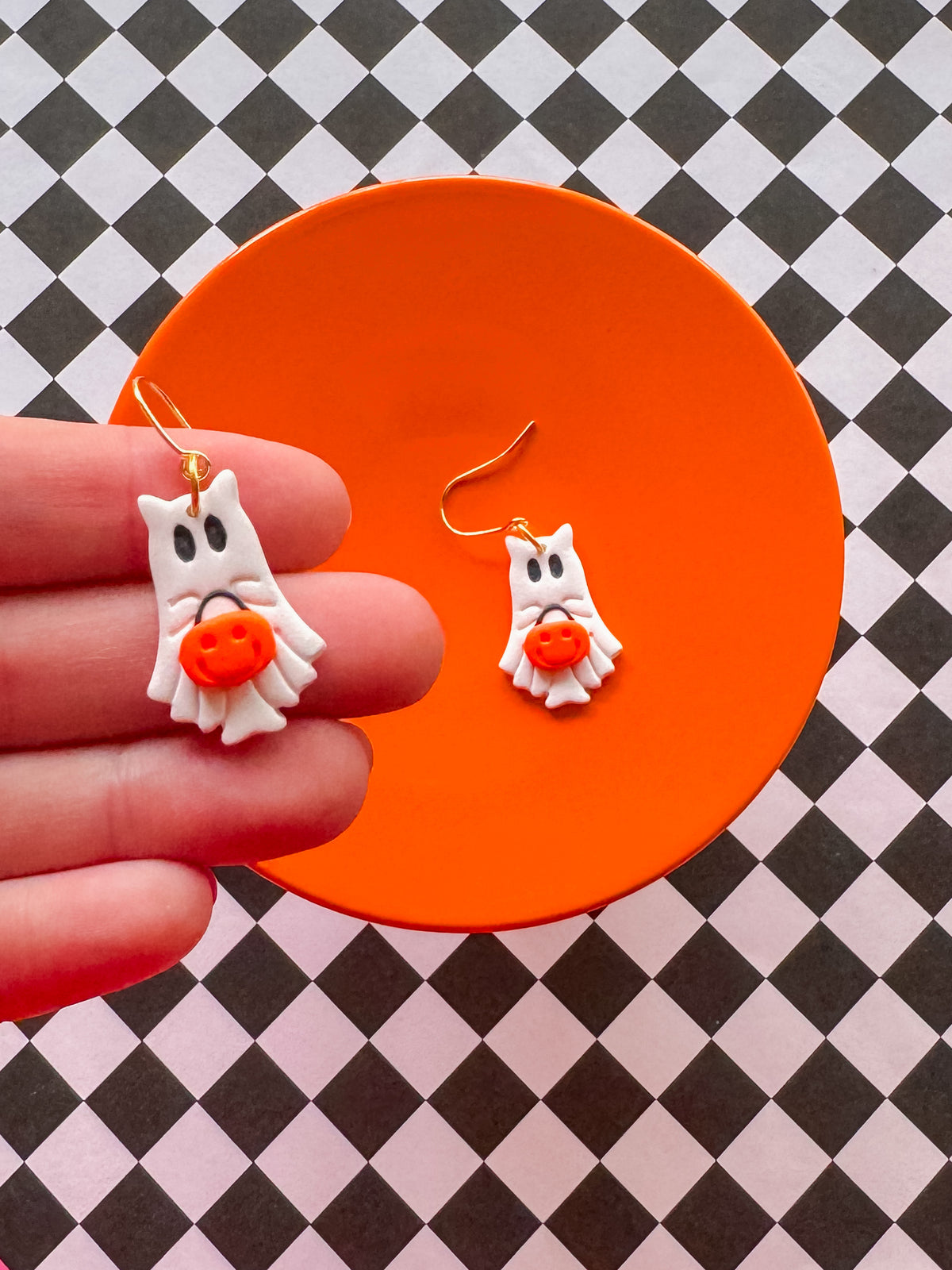 Ghost Cat Earrings | Clay Halloween Earrings