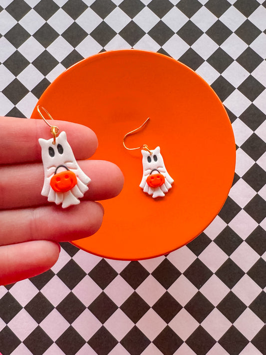 Ghost Cat Earrings | Clay Halloween Earrings