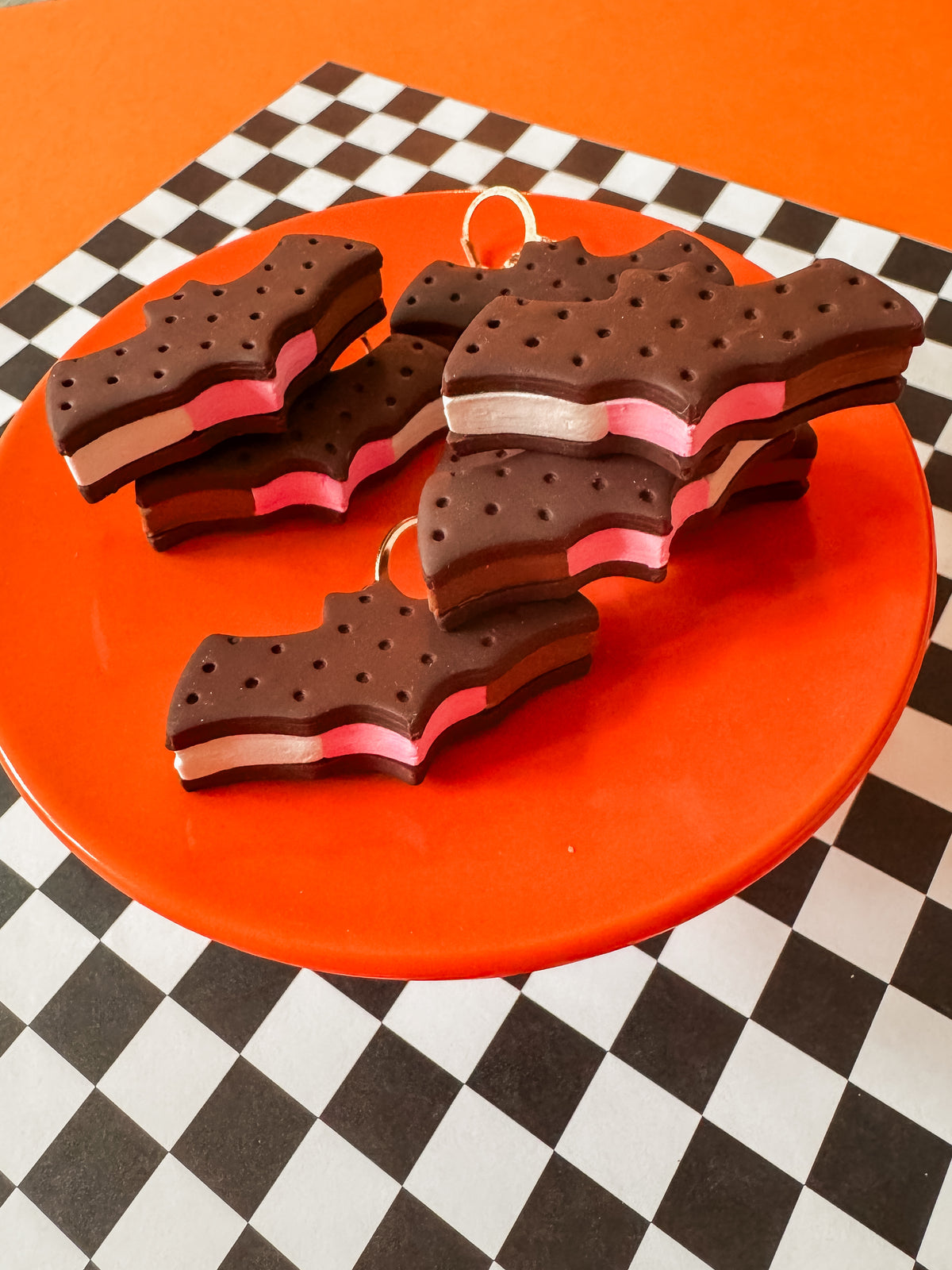 Neapolitan Ice Cream Sandwich Bats | Clay Halloween Earrings