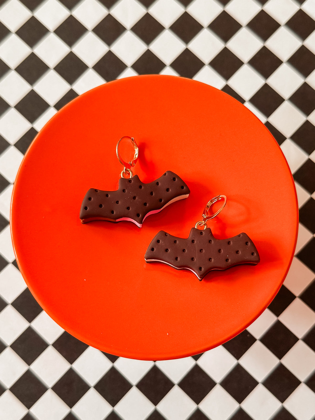 Neapolitan Ice Cream Sandwich Bats | Clay Halloween Earrings