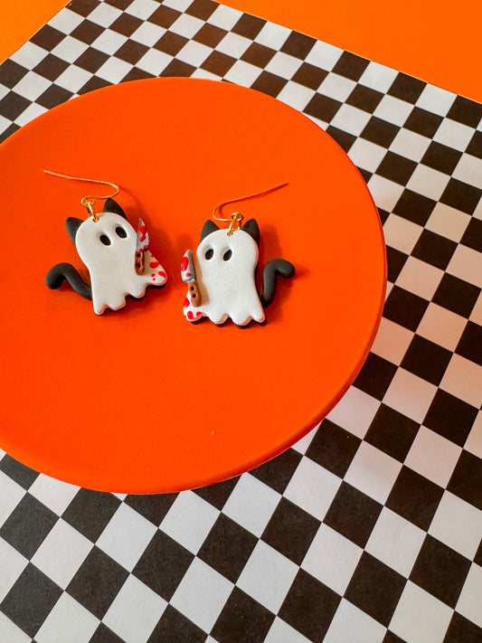 Carrie Cat Ghost | Clay Earrings