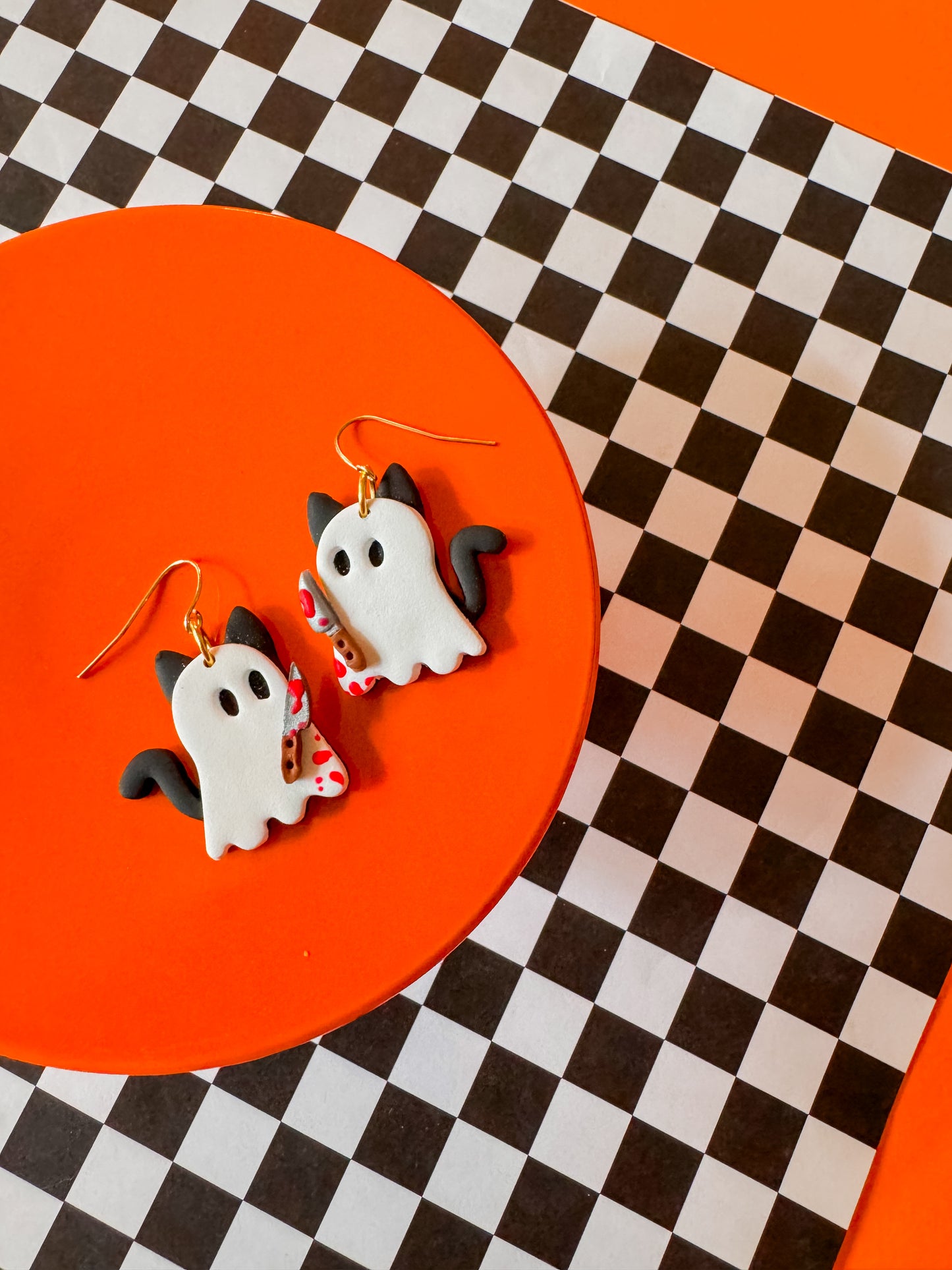 Carrie Cat Ghost | Clay Earrings