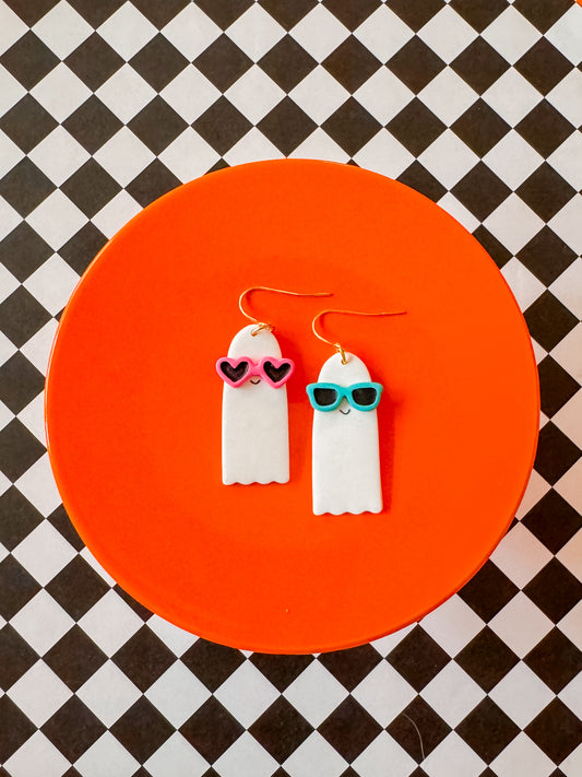 Sunglass Ghost Earrings | Clay Halloween Earrings