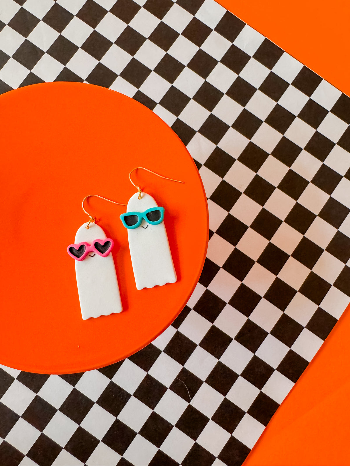 Sunglass Ghost Earrings | Clay Halloween Earrings