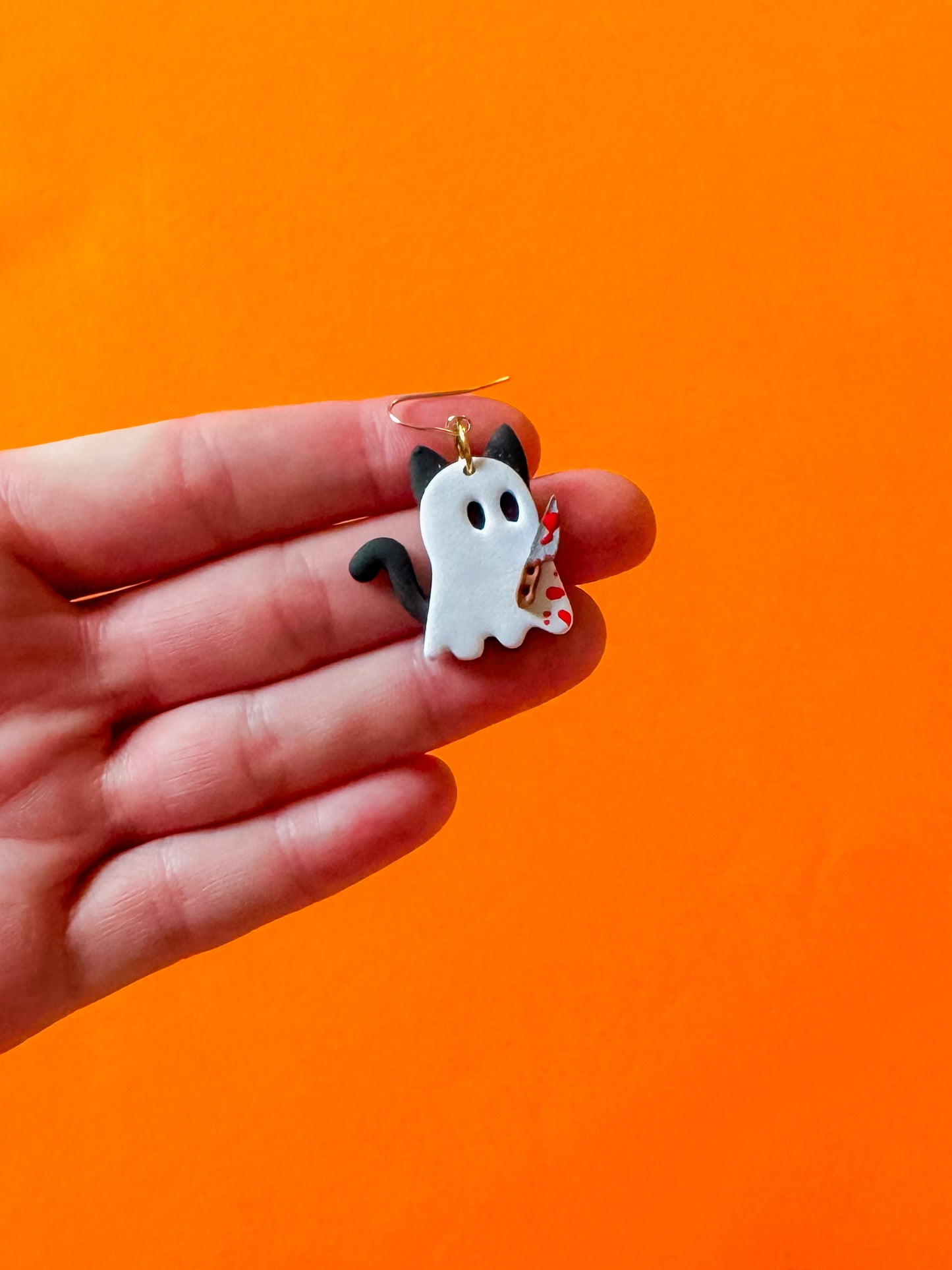 Carrie Cat Ghost | Clay Earrings