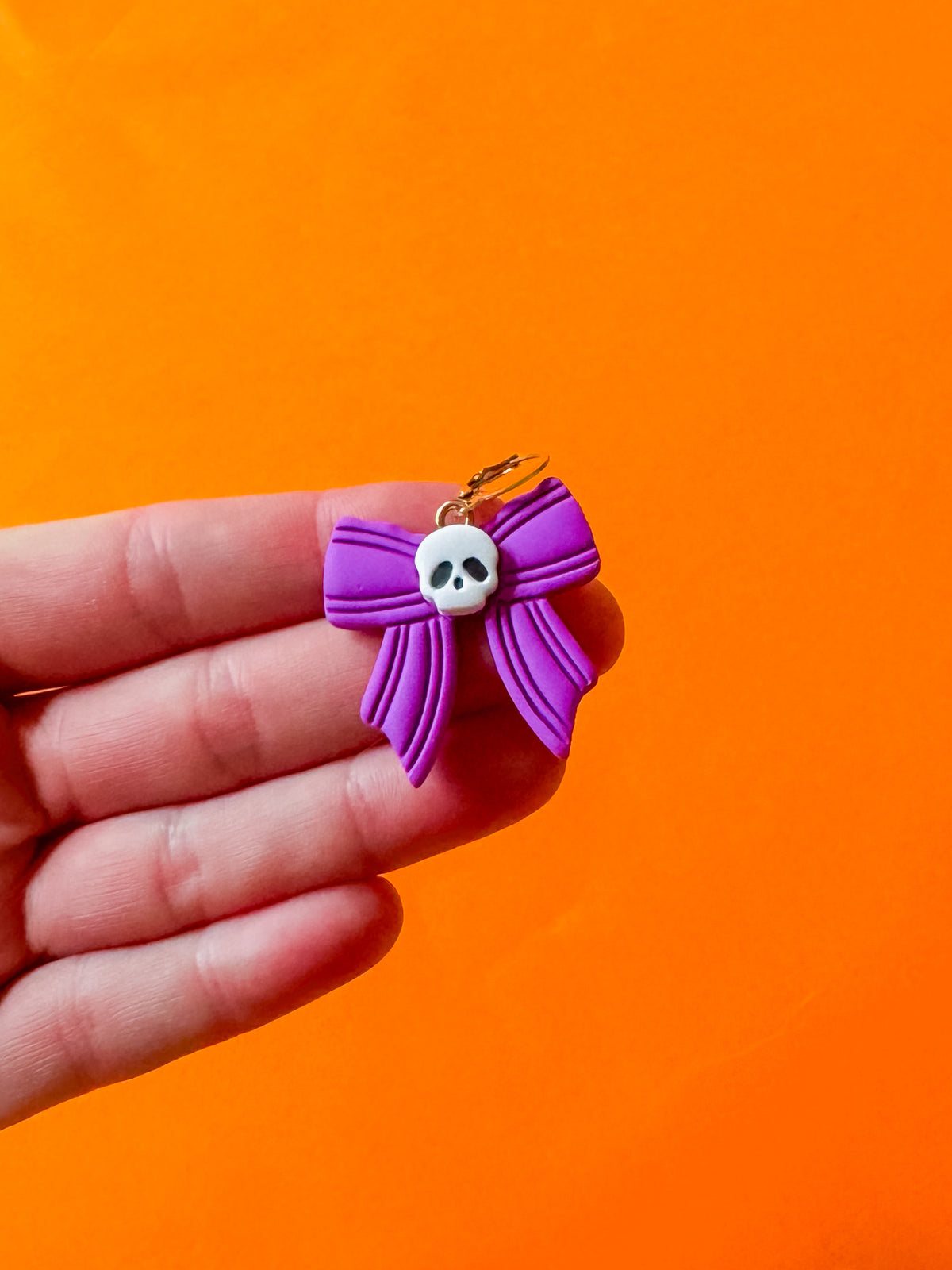 Skull Bow Earrings | Clay Halloween Earrings