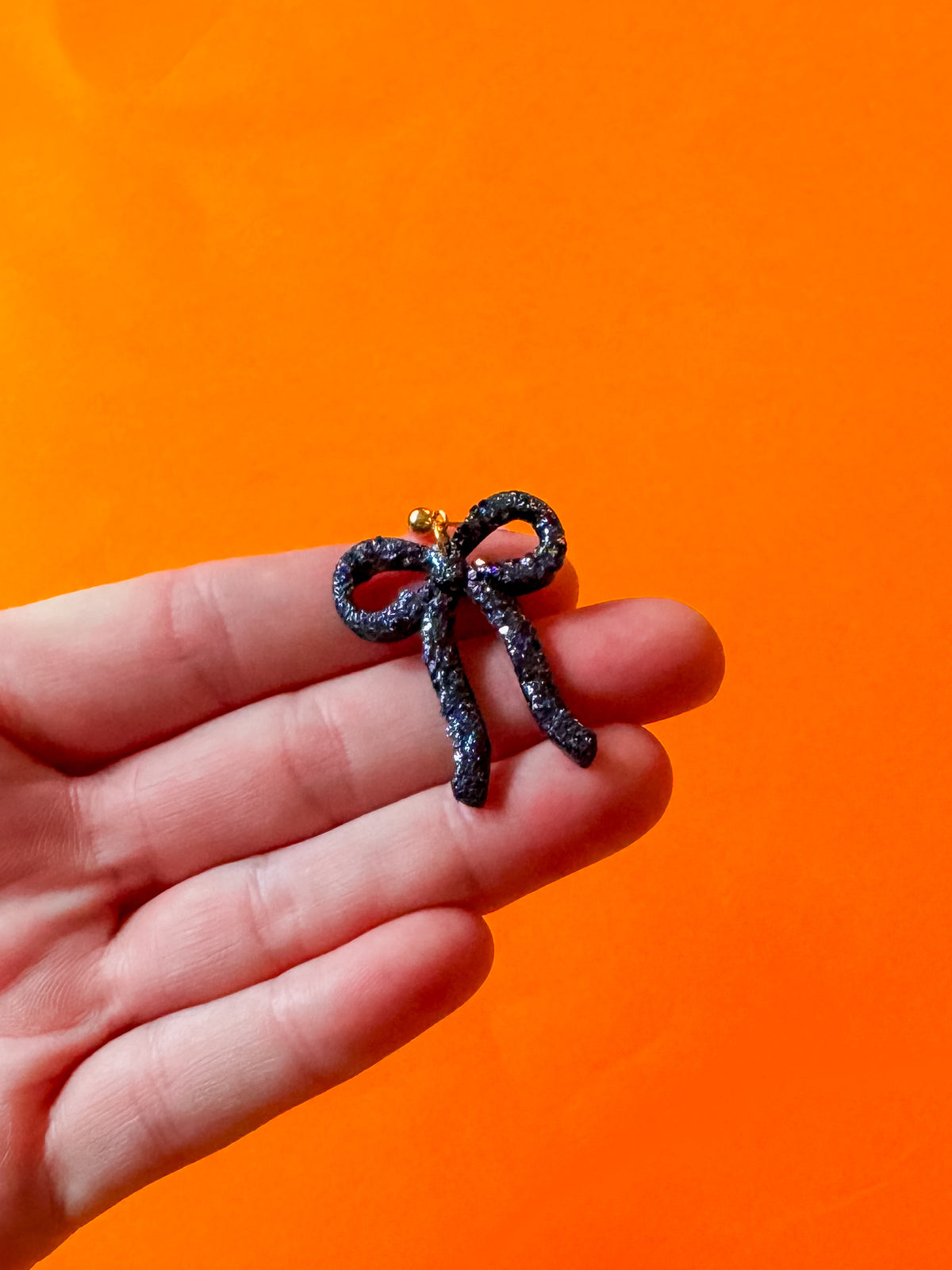 Black Glitter Bow Earrings | Clay Halloween Earrings