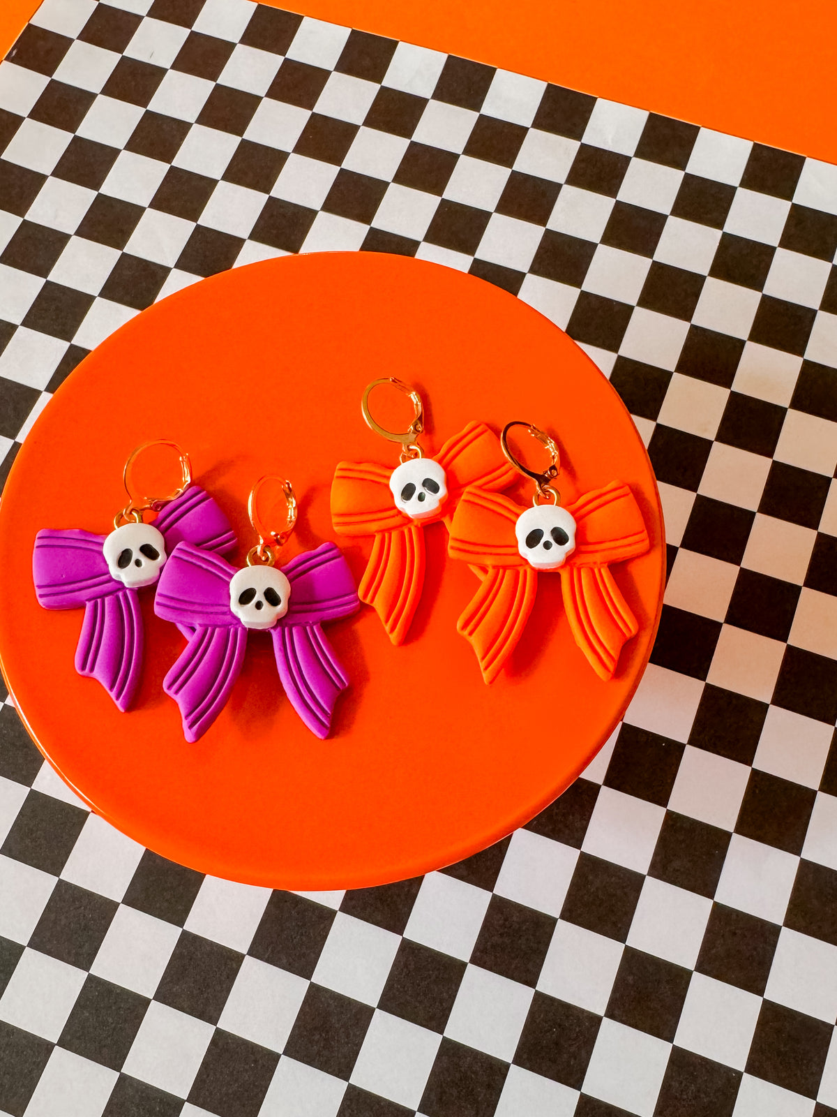 Skull Bow Earrings | Clay Halloween Earrings
