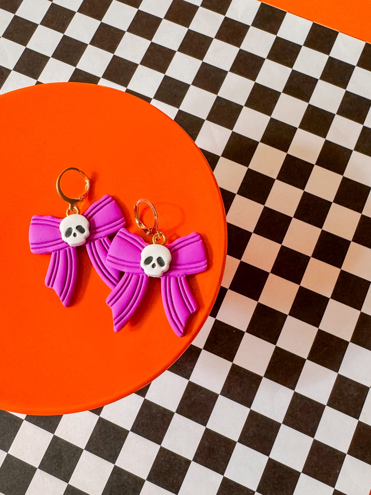 Skull Bow Earrings | Clay Halloween Earrings