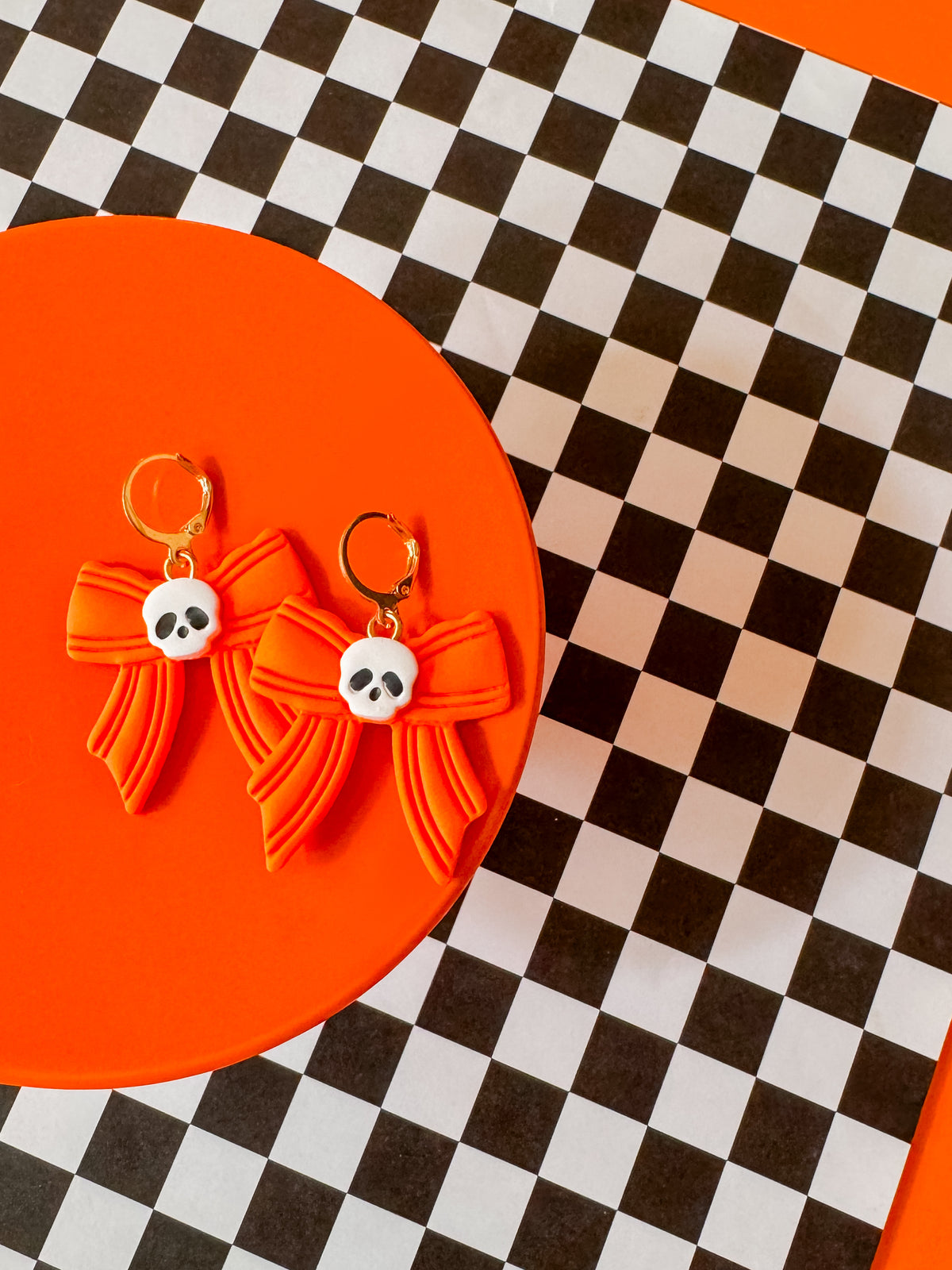 Skull Bow Earrings | Clay Halloween Earrings