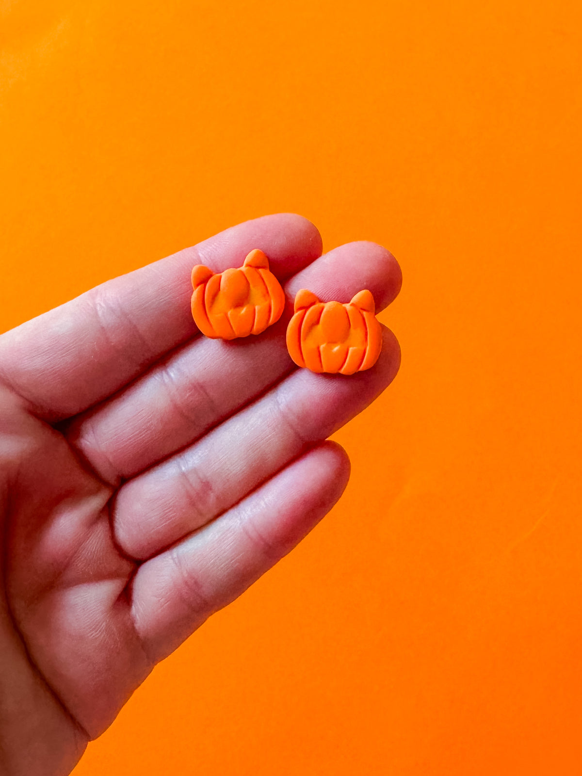 Cat Pumpkin Stud Earrings | Clay Halloween Earrings