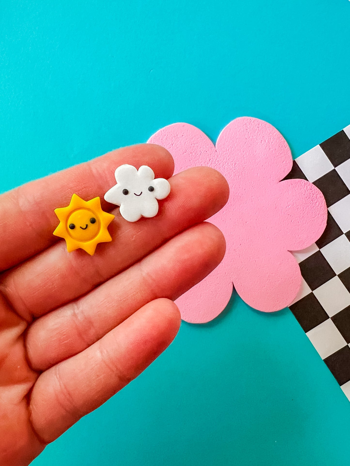 Sun + Cloud Stud Earrings | Clay Earrings