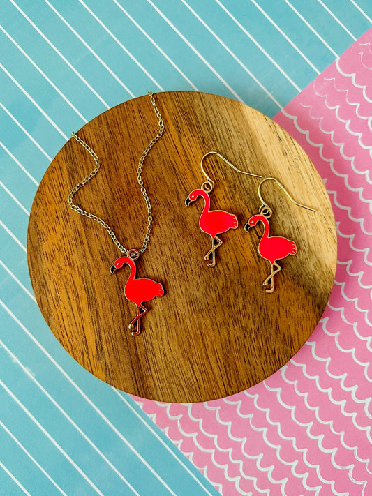 Fanny the Flamingo Necklace and Earrings