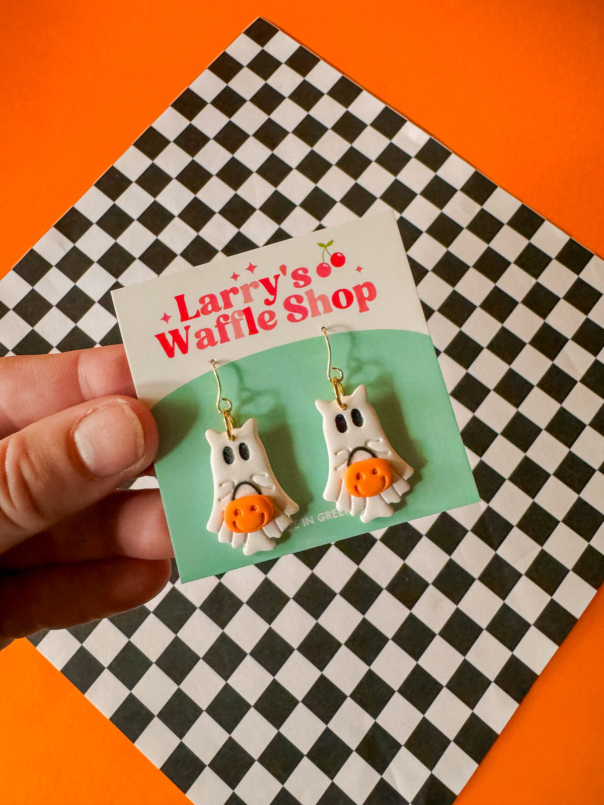 Ghost Cat Earrings | Clay Halloween Earrings