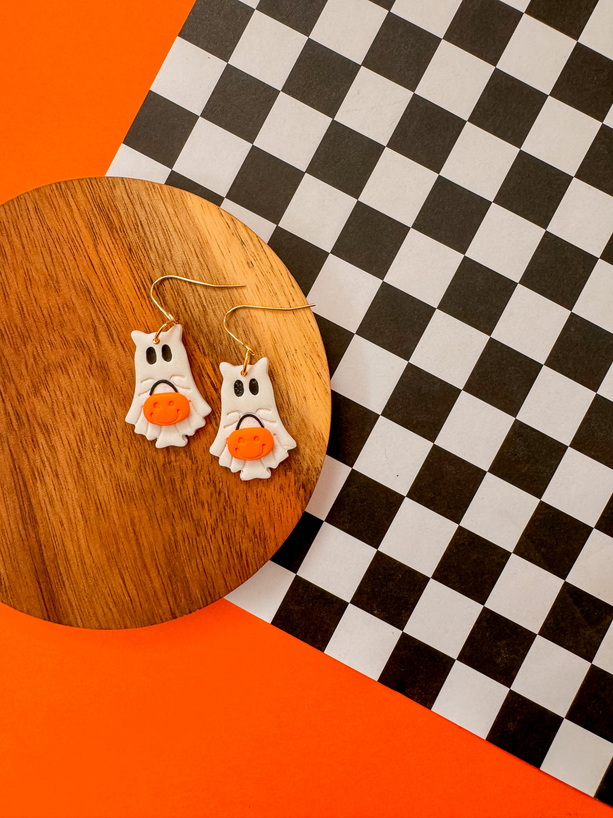 Ghost Cat Earrings | Clay Halloween Earrings