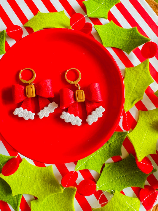 Santa Bow Earrings | Clay Christmas Earrings