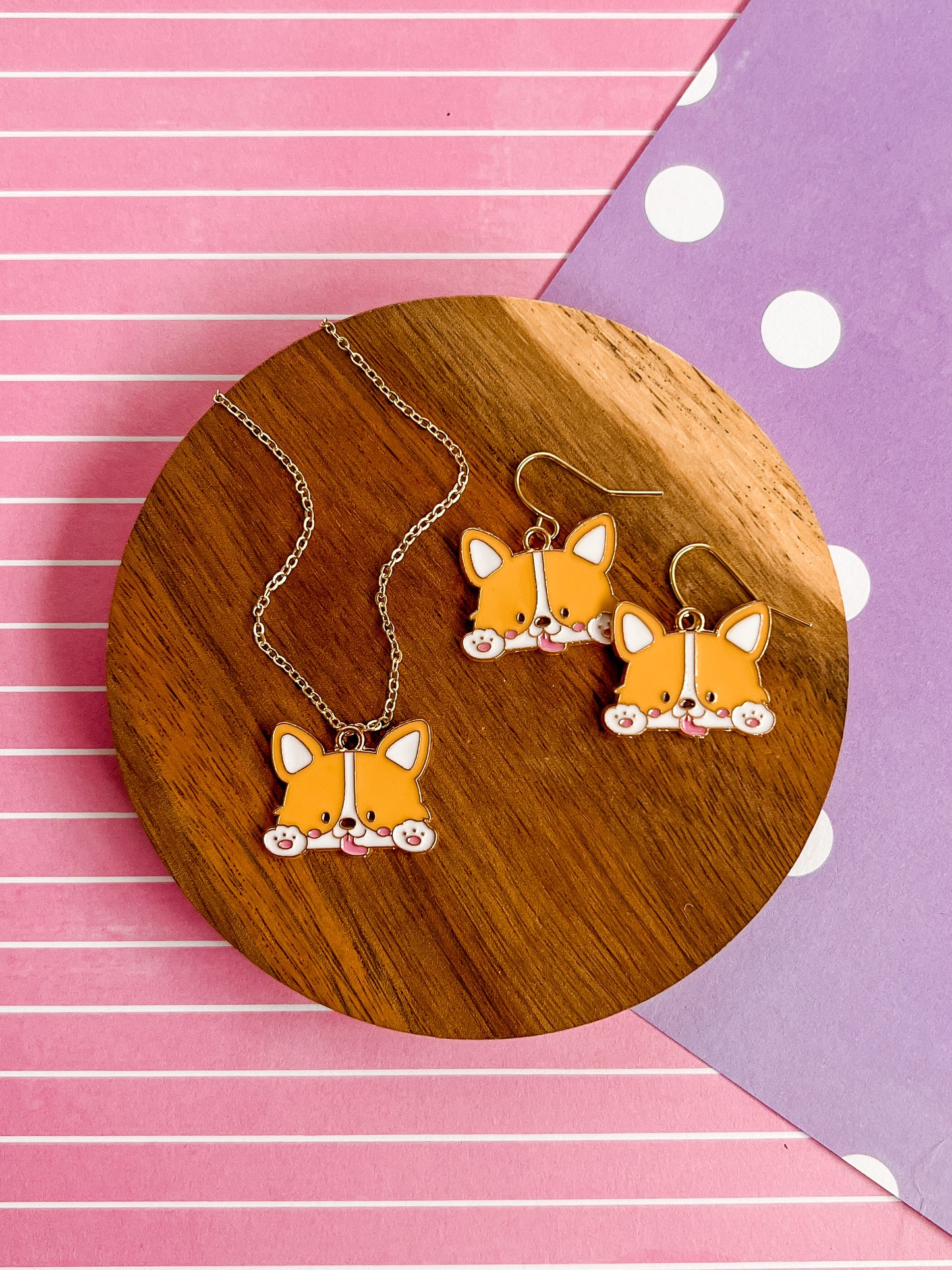 Katie the Corgi Necklace and Earrings