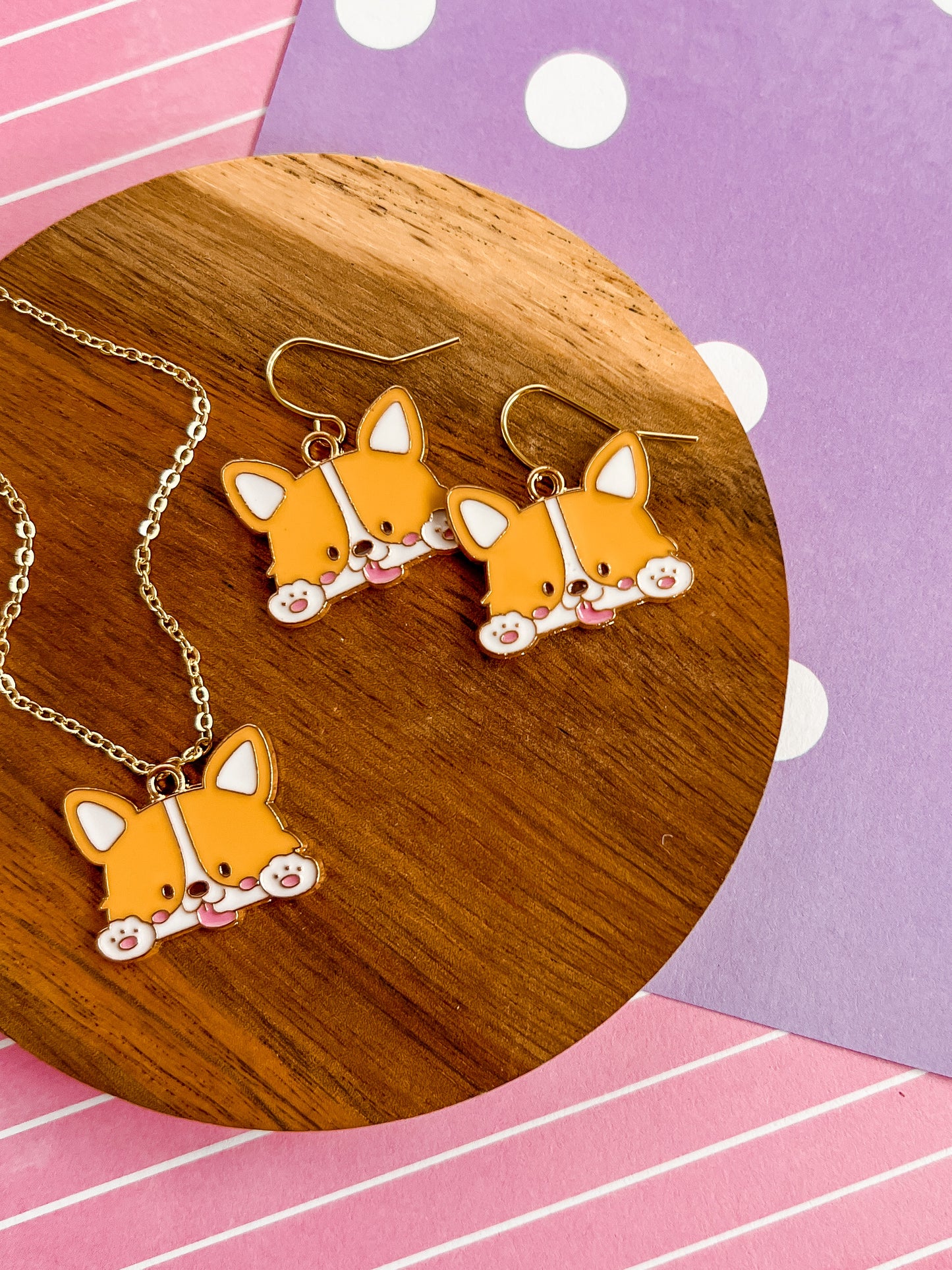 Katie the Corgi Necklace and Earrings