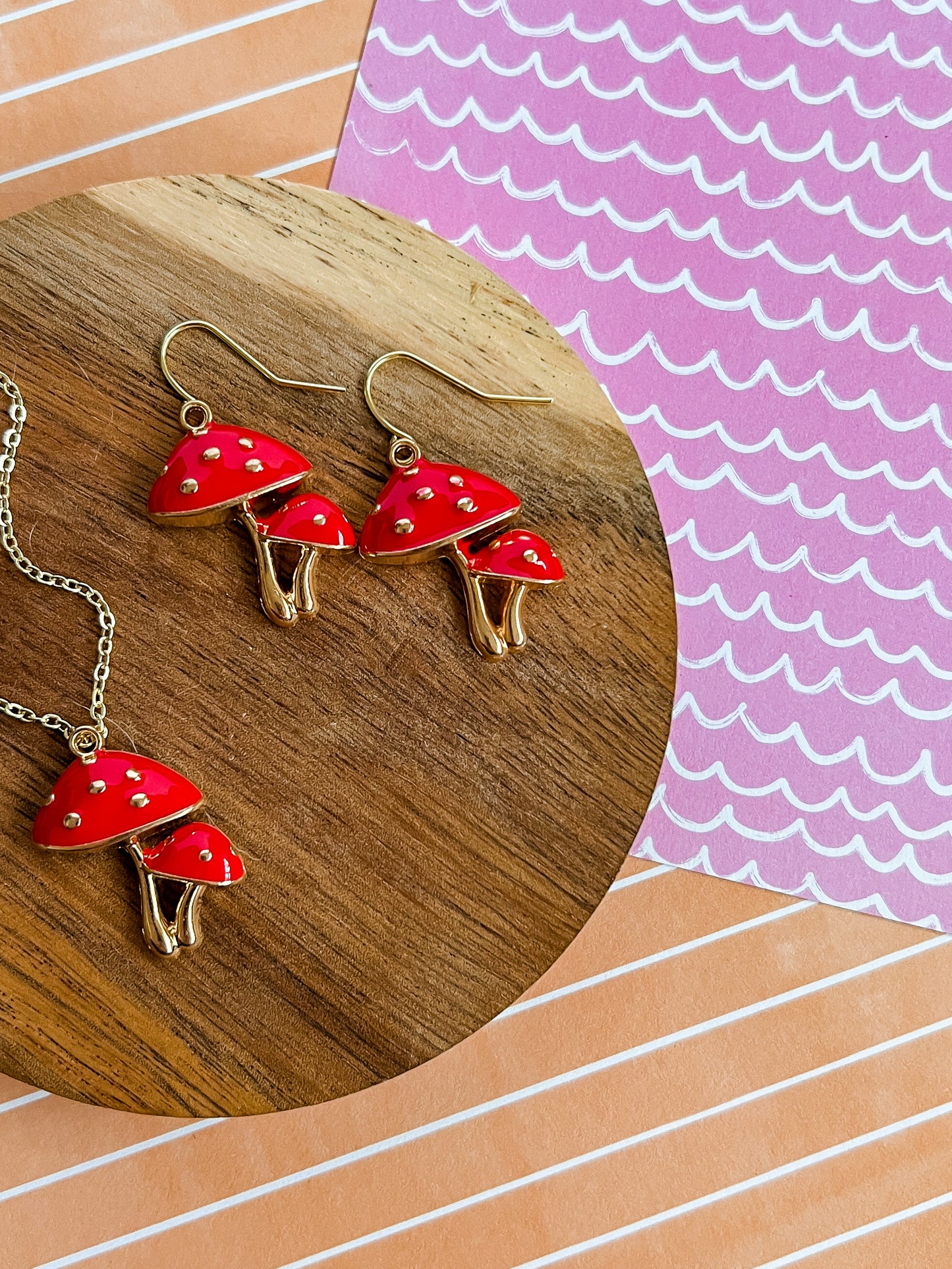 Marty the Mushroom Necklace and Earrings