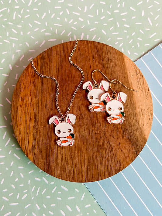 Cotton the Bunny Necklace and Earrings
