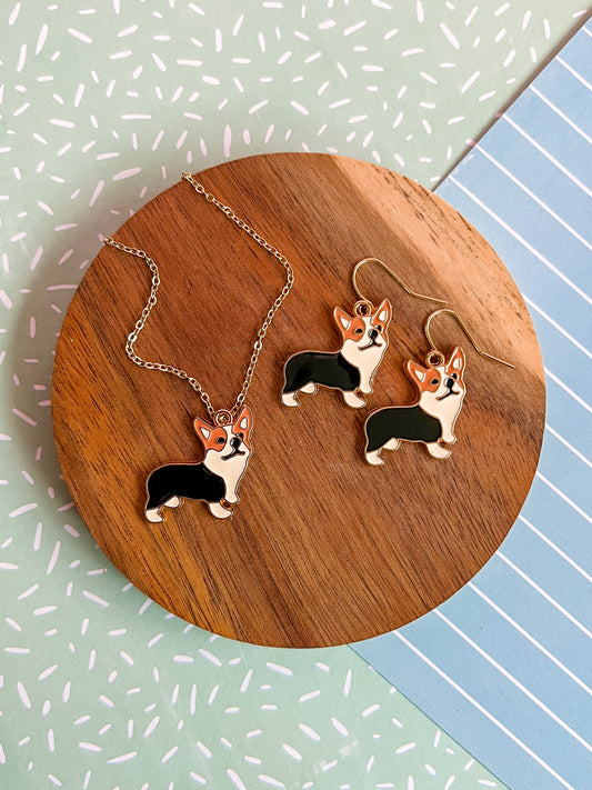 Clara the Corgi Necklace and Earrings